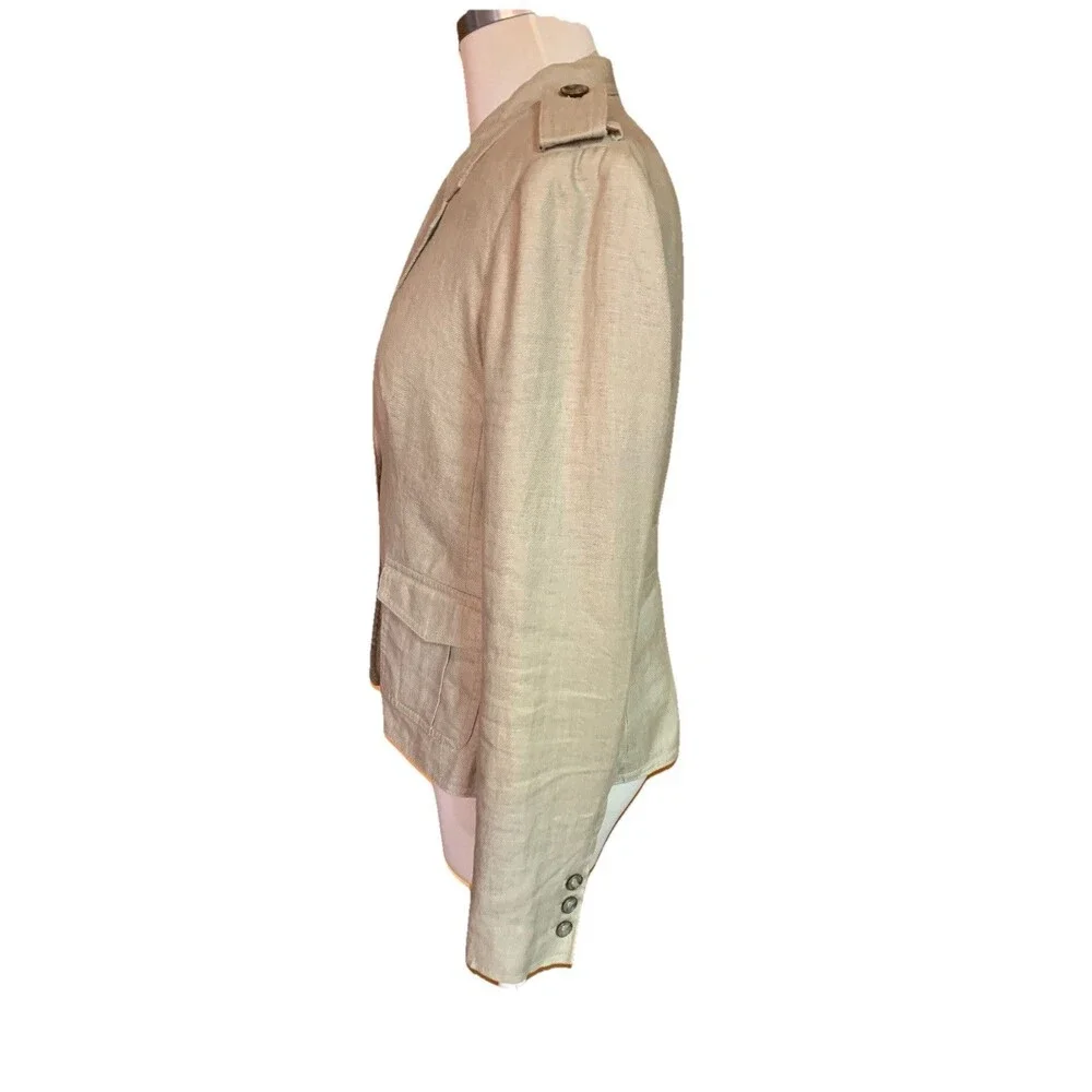 The Limited Linen Blazer Jacket Medium Career Office Khaki Epaulettes Peplum